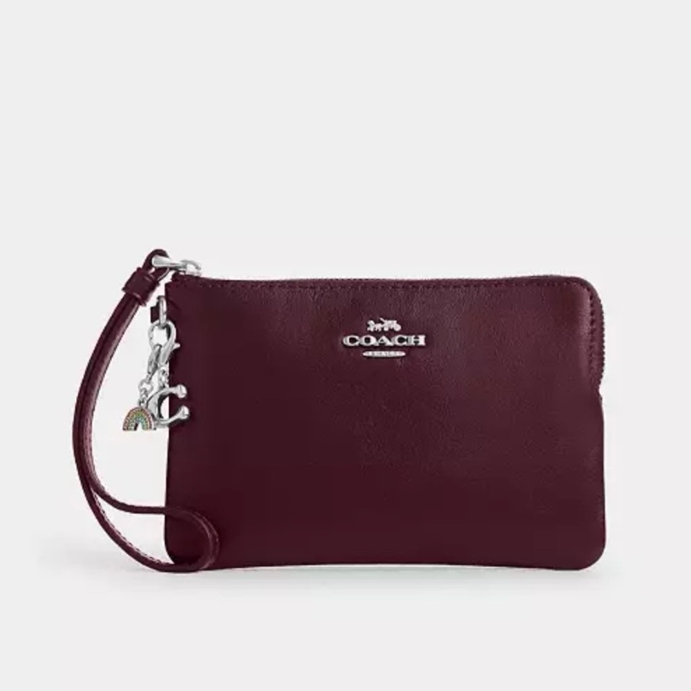 Coach Boxed Corner Zip Wristlet With Charms in Dark Wine Shiny Smooth Leather - Picture 9 of 9